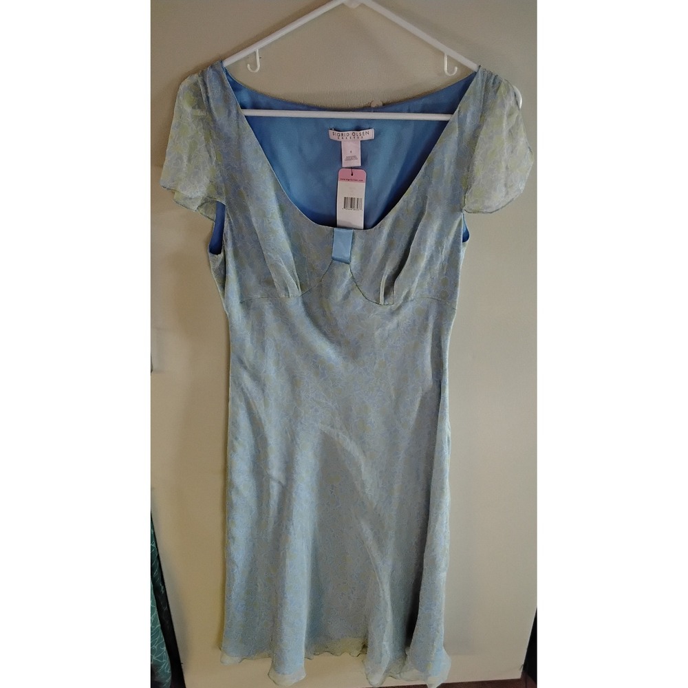 Sigrid Olsen‎ Silk Floral Midi Dress Blue Yellow Flutter Sleeve NWT y2k Size 6